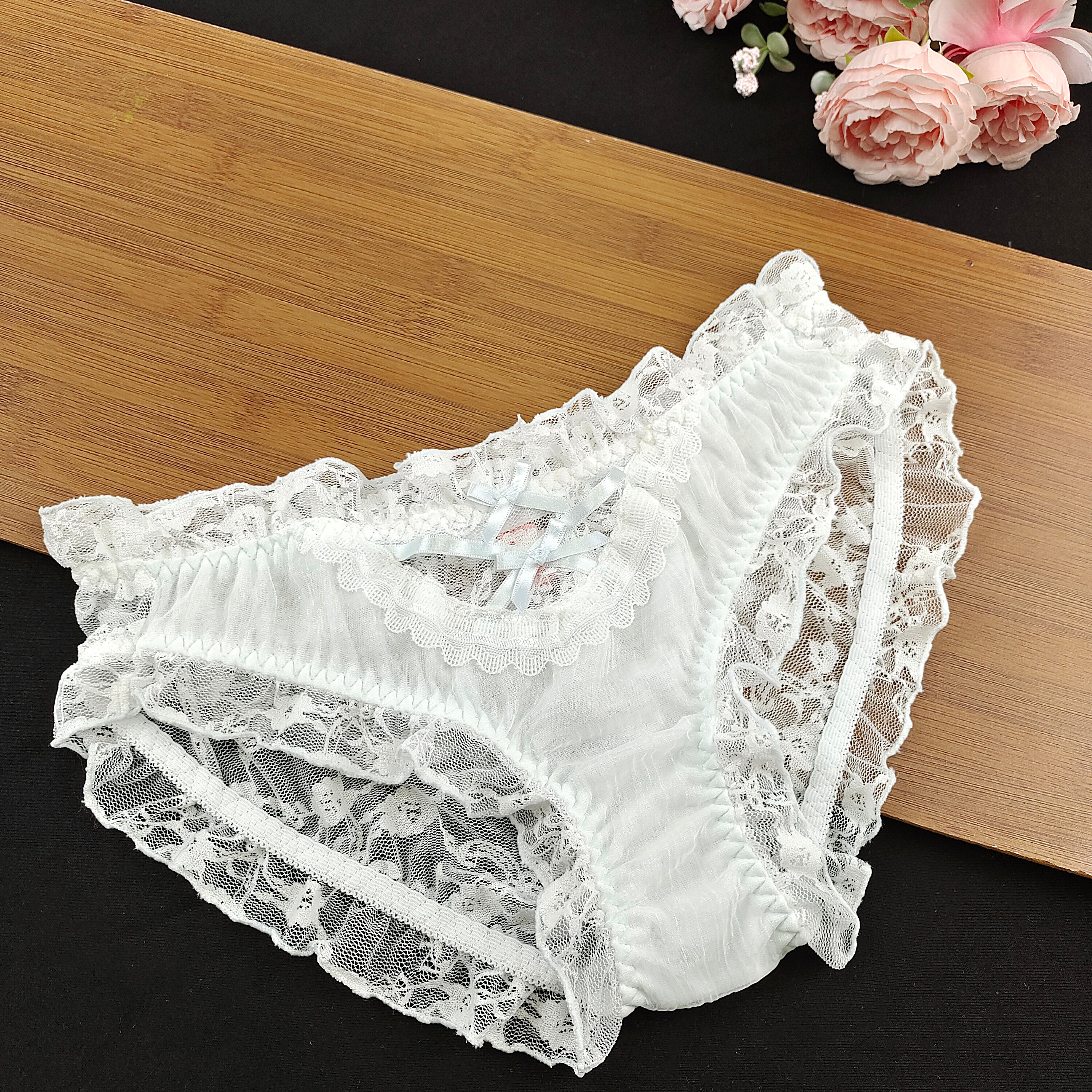 Woman's Brief with Bow Good Quality Floral Embroidered Lace Briefs 2 Packs